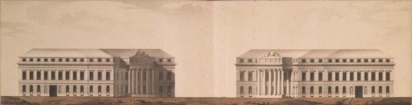 Suunnitelma Admiralty-aukiolle, n. 1770 (kynä, sivellin, tussi ja akvarelli) tekijältä Ivan Yegorovich Starov