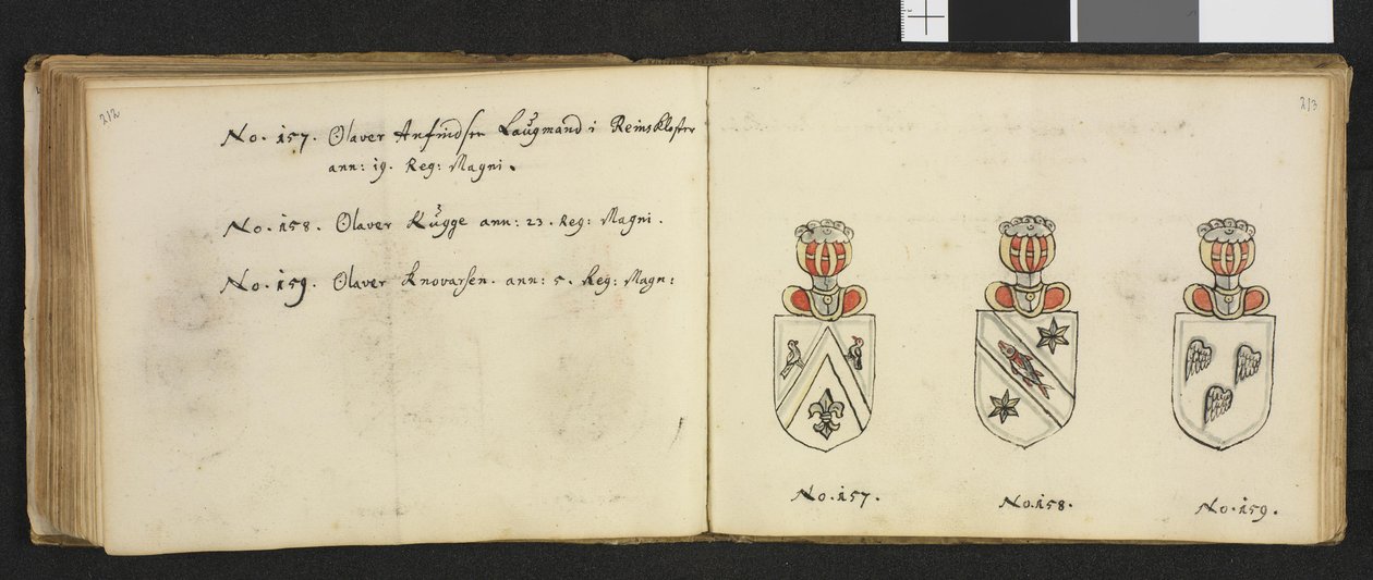 Illustrasjon hentet fra et privatarkiv i Nasjonalbiblioteket med tittelen Insignia quædam virorum illustrium in Norvegia quodam habitantium av Iver Nielssøn Hirtzholm tekijältä Iver Hirtzholm