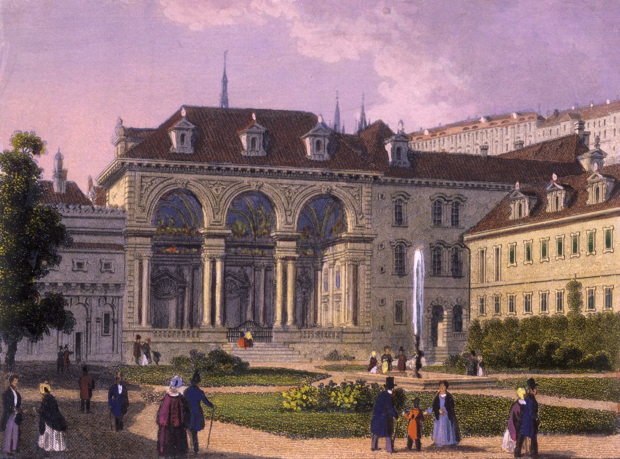 Wallenstein Garden, Praha, 1847 (värillinen teräskaiverrus) tekijältä J. and Felsing, J. Koruna
