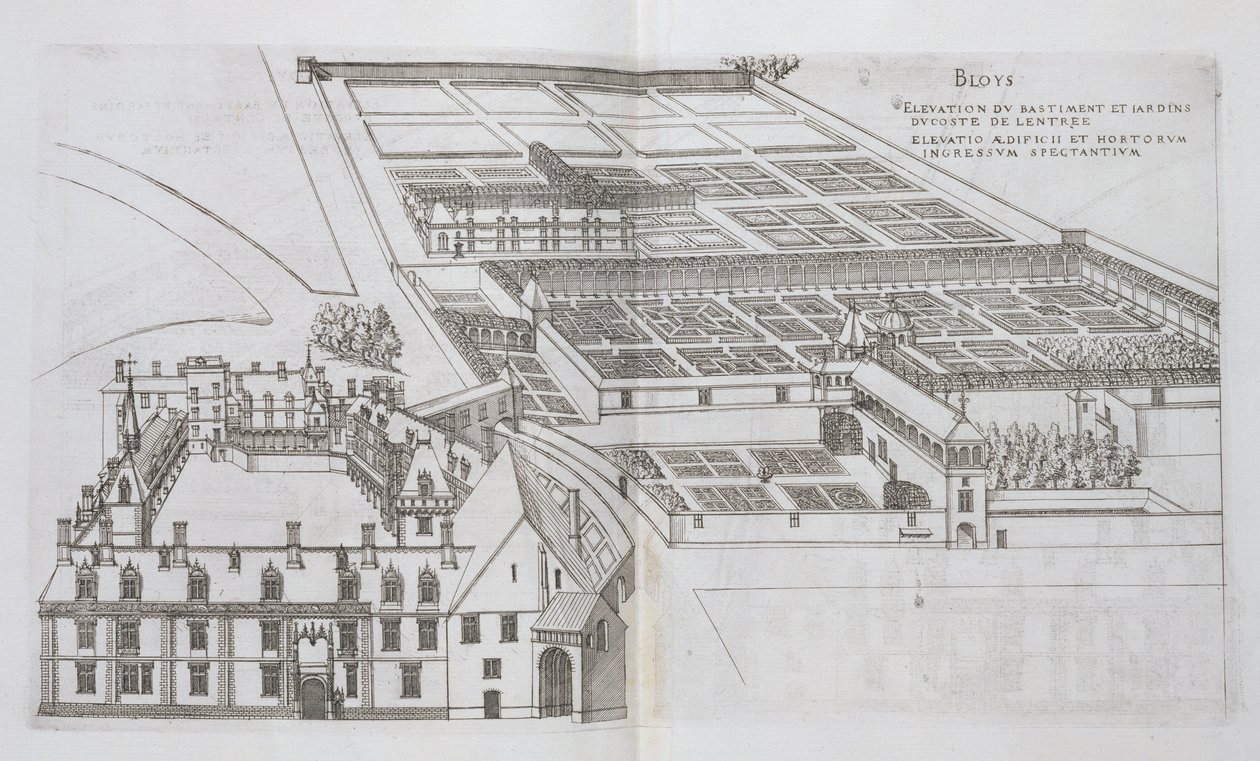 Suljetun puutarhan ja Chateau de Gaillonin suunnitelma Les Plus Belles Bastiments de Francesta, julkaistu 1570-luvulla tekijältä J. Androuet Ducerceau
