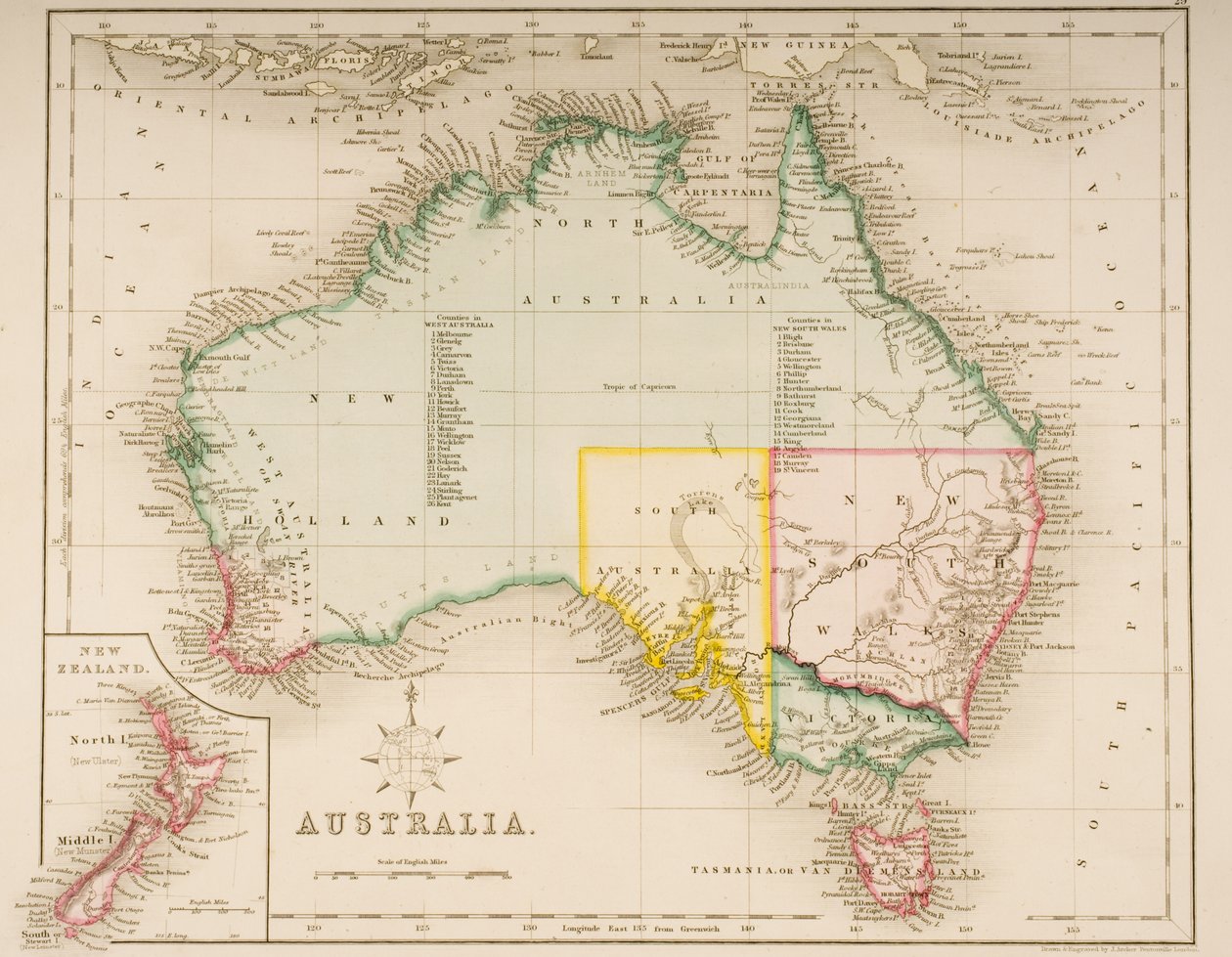 Australian ja Uuden-Seelannin kartta tekijältä J. Archer
