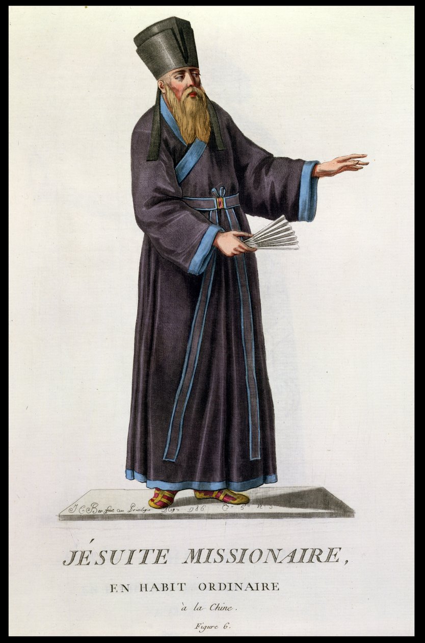 Isä Adam Schall von Bell (1591-1666) Kiinassa, kirjasta "Receuil de Tous Les Costumes des Orders Religieux et Militaires", julkaistu 1785 tekijältä J. C. Bar