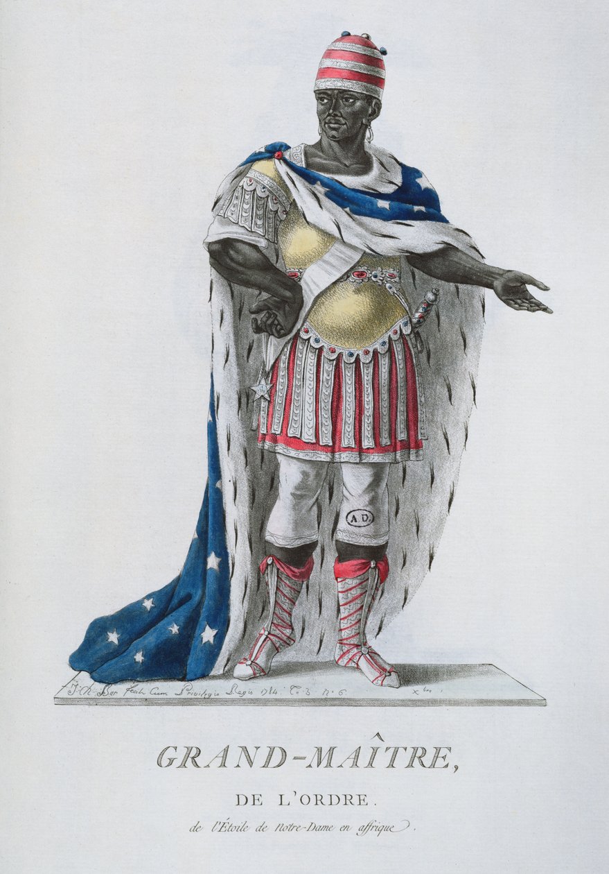 Notre-Damen tähden ritarikunnan suurmestari, afrikkalaisessa juhlapuvussa, kirjasta "Recueil de Tous Les Costumes des Orders Religieux et Militaires", julkaistu 1785 tekijältä J. C. Bar