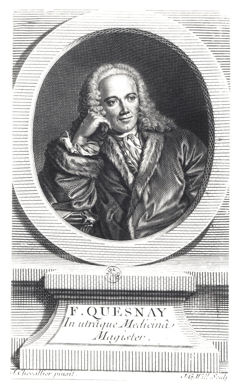 Francois Quesnayn (1694-1774) muotokuva, kaivertaja Johan Georg Wille (1715-1808) tekijältä J. Chevallier