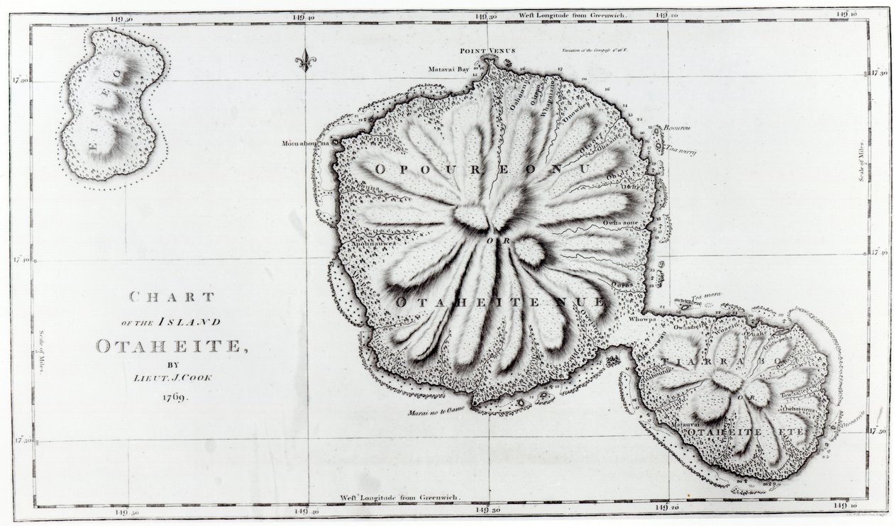 Otaheiten saaren kartta, 1769 tekijältä J. Cook