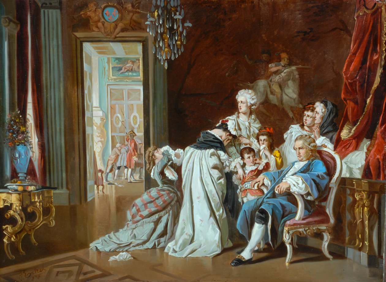 Ludvig XVI ja kuninkaallinen perhe Versaillesin kukistuessa 1878 tekijältä J. Eckel
