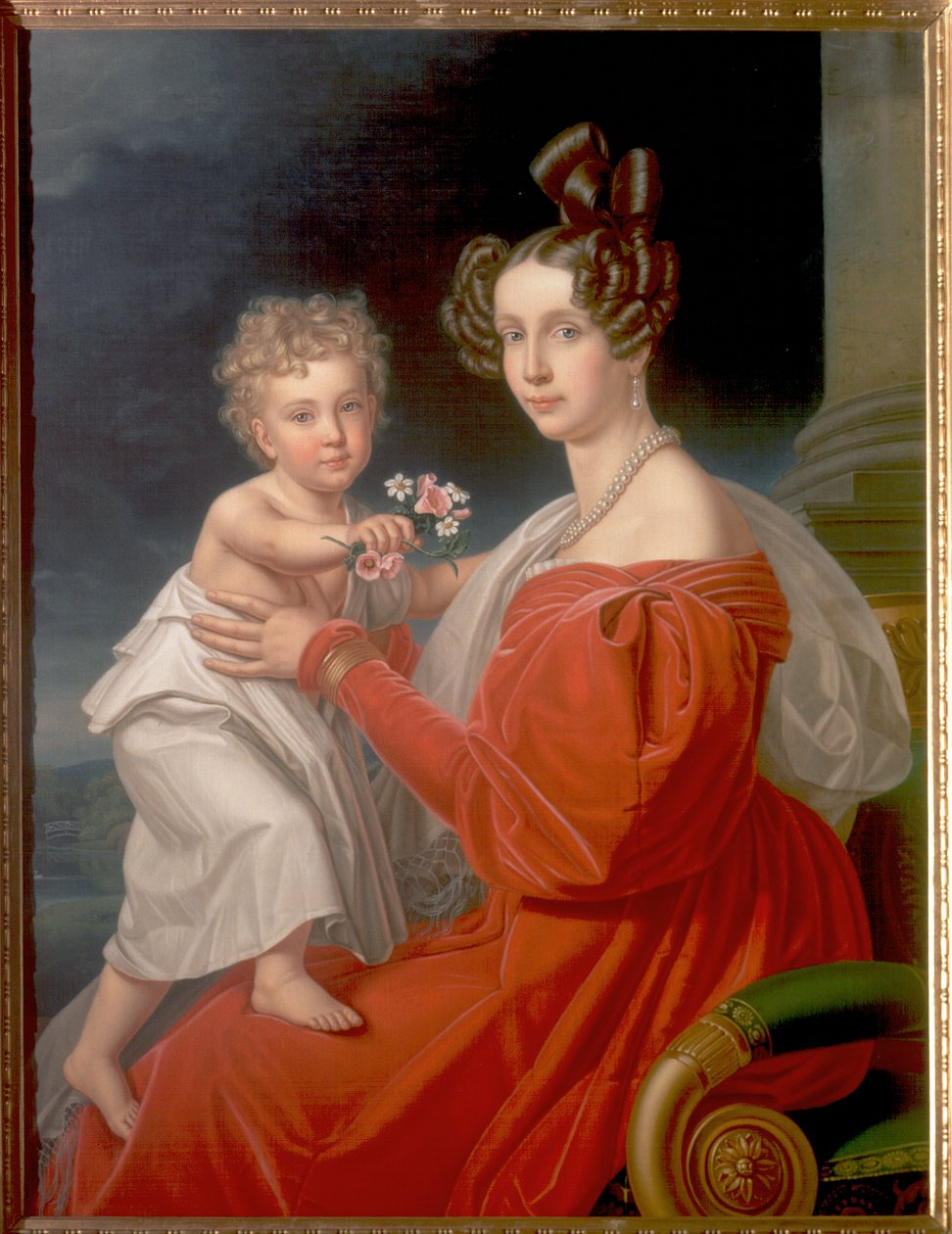 Itävallan arkkiherttuatar Sofia (1805-72) kaksivuotiaan poikansa Franz Josephin (1830-1916) kanssa (myöhemmin Itävallan keisari Francis Joseph I) tekijältä J. K. Stiegler