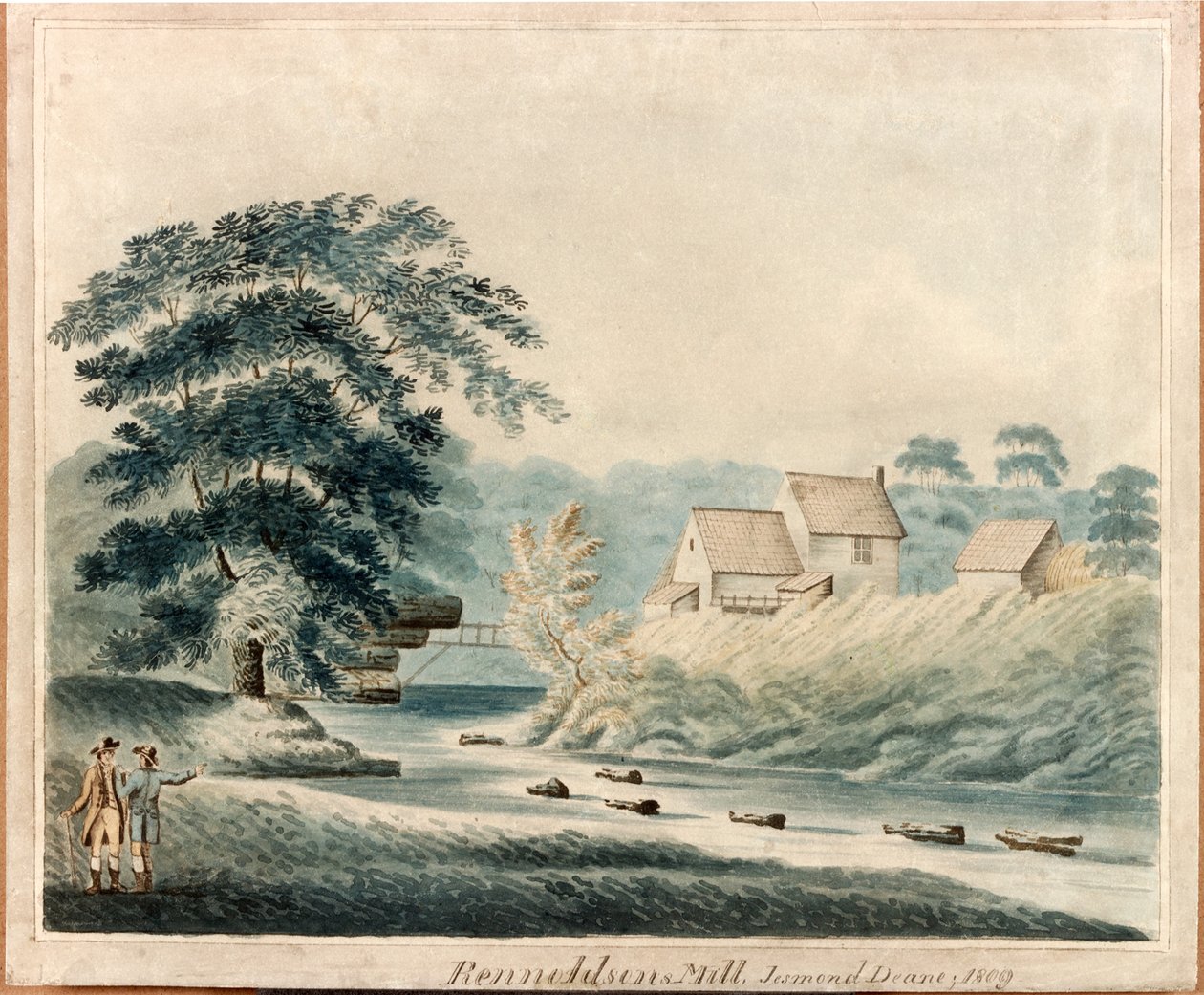 Reynoldsonin tehdas, Jesmond Dene, 1809 (muste ja wc paperilla) tekijältä J. Littlefear