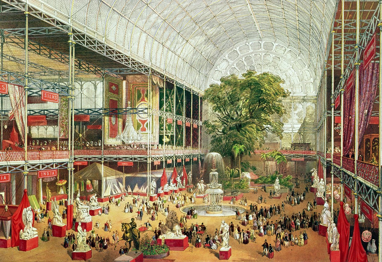 Sisäkuva Crystal Palacesta vuoden 1851 suuren näyttelyn aikana, kaiverrus William Simpson (1823-99) 1851 tekijältä J. McNevin