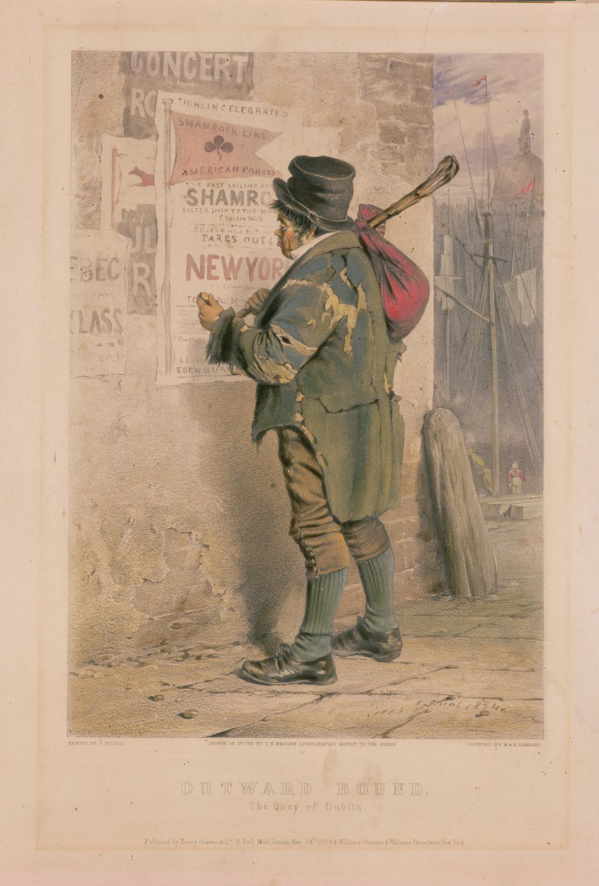 Outward Bound, The Quay of Dublin, kaiverrus T.H. Maguire, 1854 (katso 189921) tekijältä J Nicol