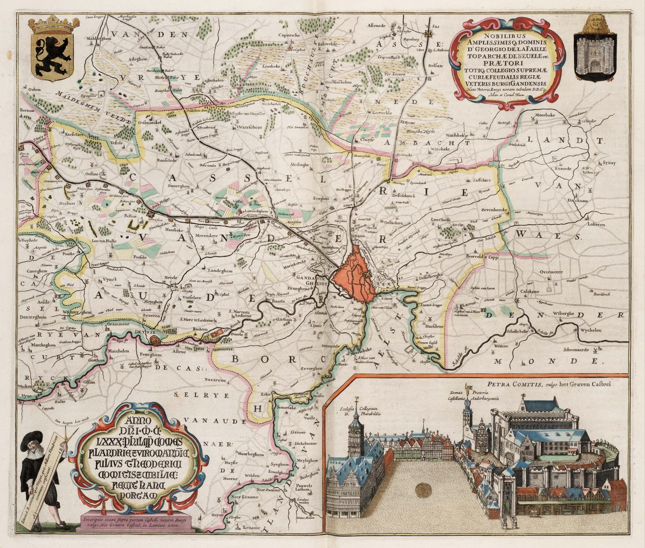 Gentin ympäristön kartta, Belgia tekijältä J.Blaeu