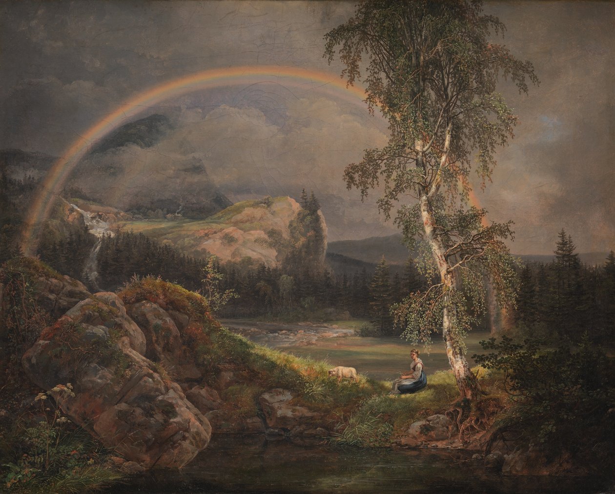 Norjan maisema sateenkaaren kanssa tekijältä Johan Christian Dahl
