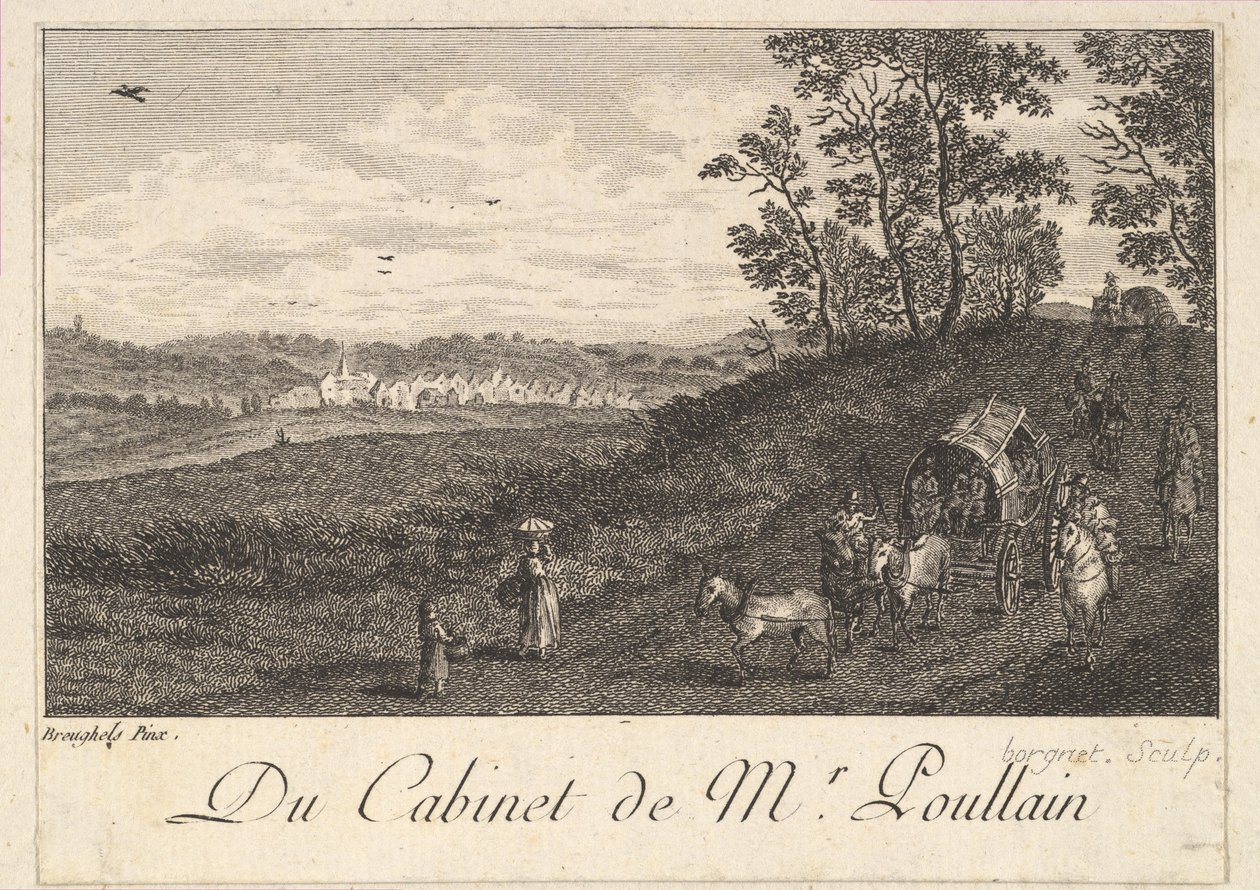 Maisema kärryn kanssa maalauksen jälkeen herra Poullainin kabinetissa, 1780. tekijältä JF Borgnet