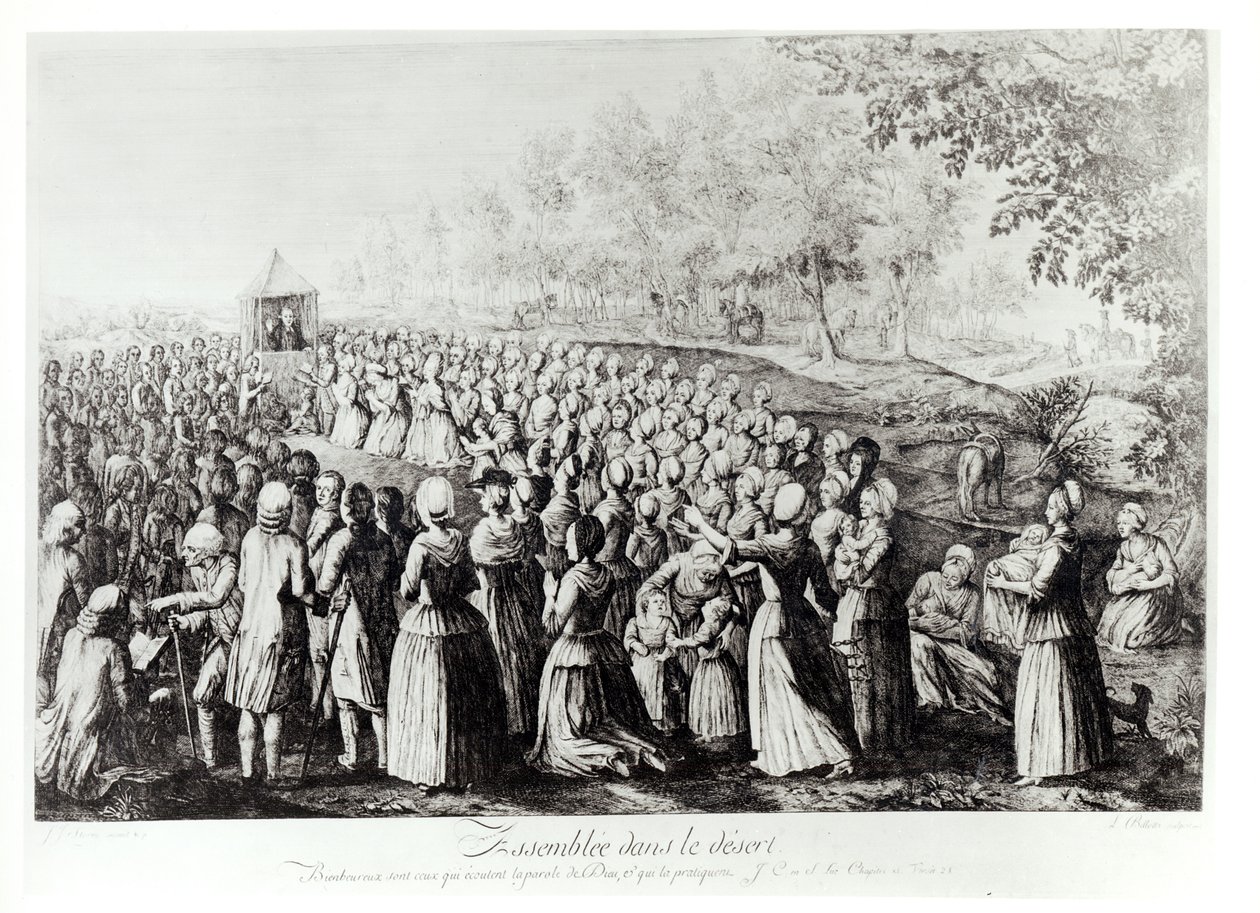 Kokous autiomaassa, kaiverrus L. Bellotti, 1775 tekijältä J.J. Storni