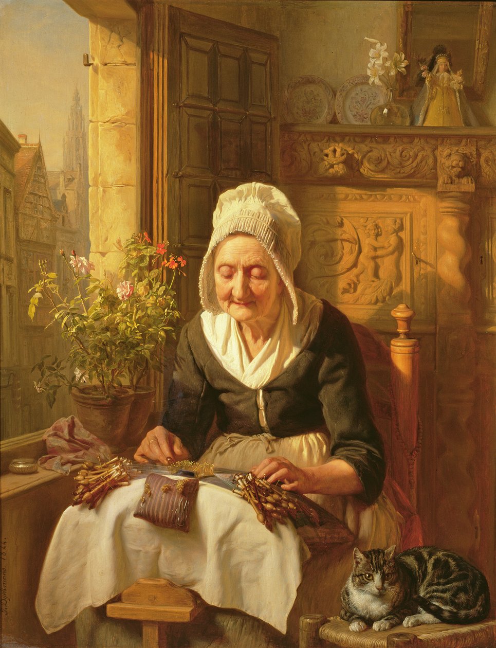 The Old Lacemaker, 1844 (paneeli) tekijältä J.L. Dyckmans