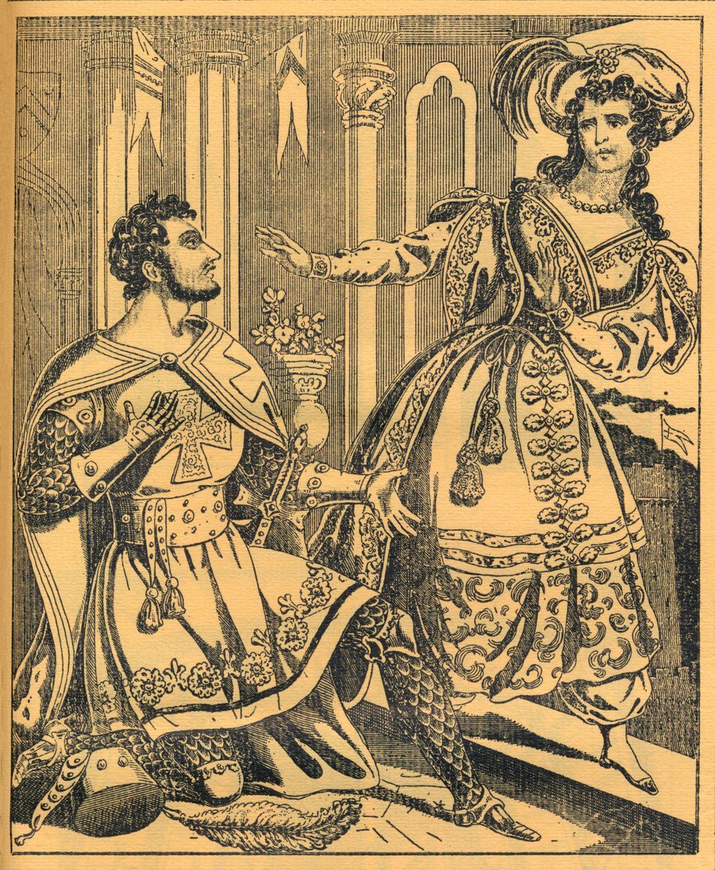 "Ivanhoe: Sir Brian de Bois Guilbert ja Rebecca", 1800-luku tekijältä JL Marks
