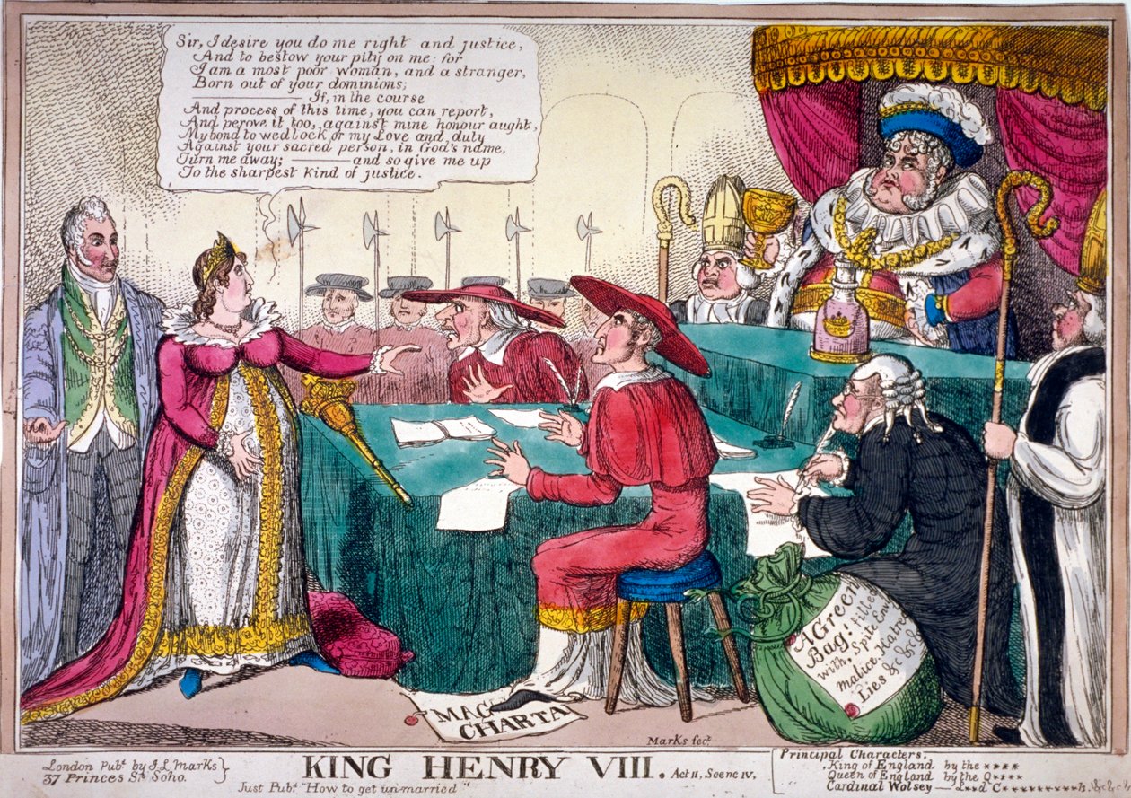 "Kuningas Henry VIII, näytös II, kohtaus iv", vuodelta 1820. tekijältä JL Marks