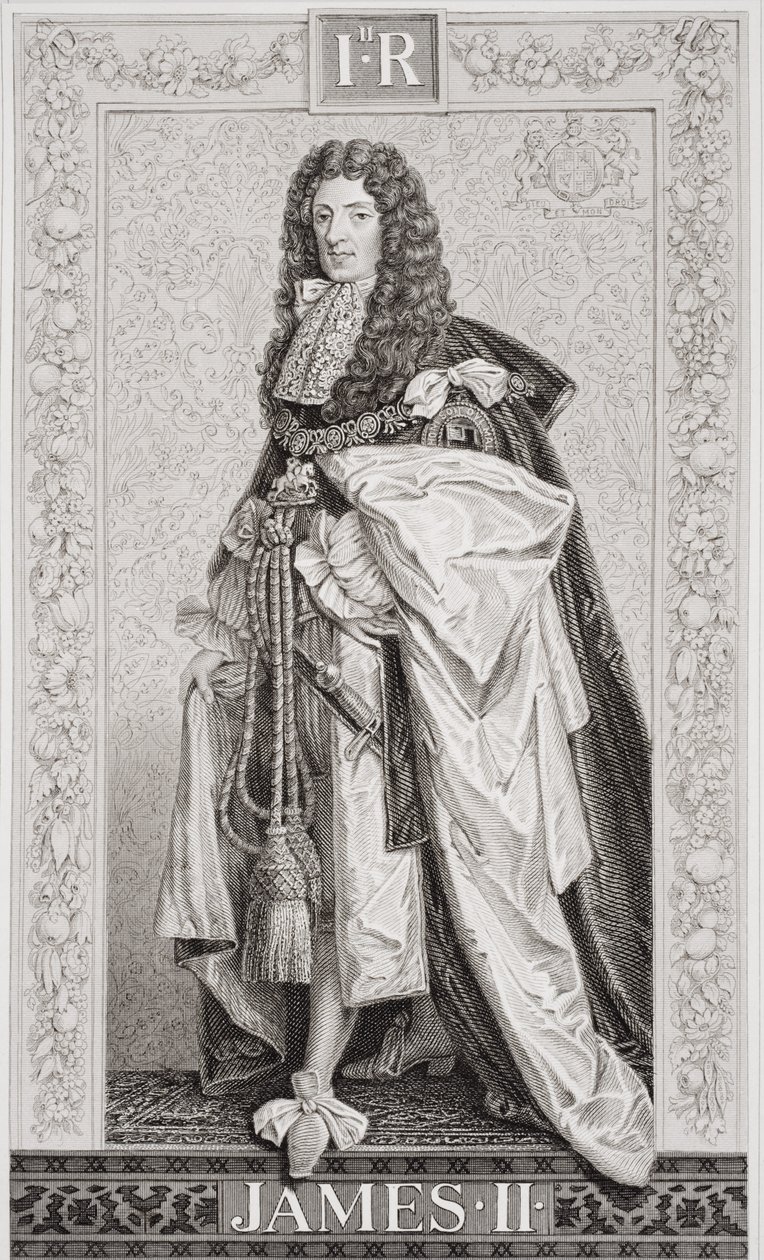 James II (1633-1701) Englannin ja Skotlannin historian kuvituksista, osa I (kaiverrus) tekijältä J.L. Williams