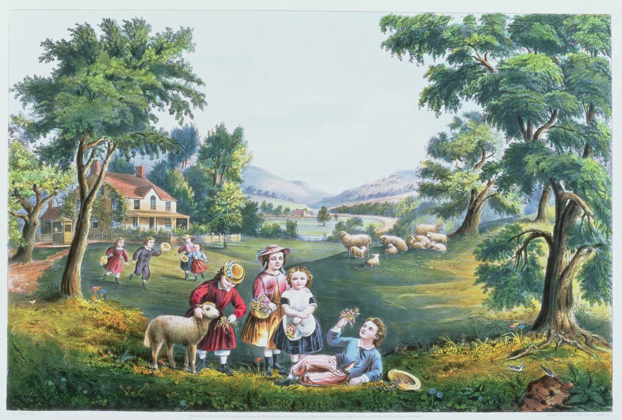 The Four Seasons of Life: Childhood, "The Season of Joy", kaiverrus Parsons ja Atwater, pub. kirjoittanut Currier ja Ives, New York, 1868 (katso 87971, 87966, 87970) tekijältä N. and Ives, J.M. Currier