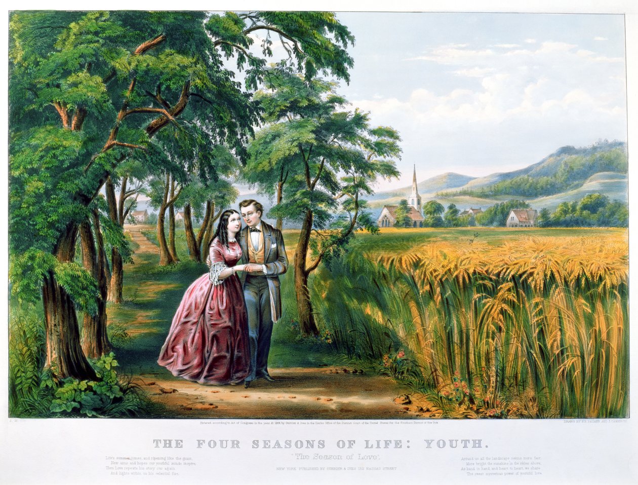 The Four Seasons of Life: Youth, "The Season of Love", kaiverrus Parsons ja Atwater, pub. Currier ja Ives, New York, 1868 (katso 87970, 87966) tekijältä N. and Ives, J.M. Currier