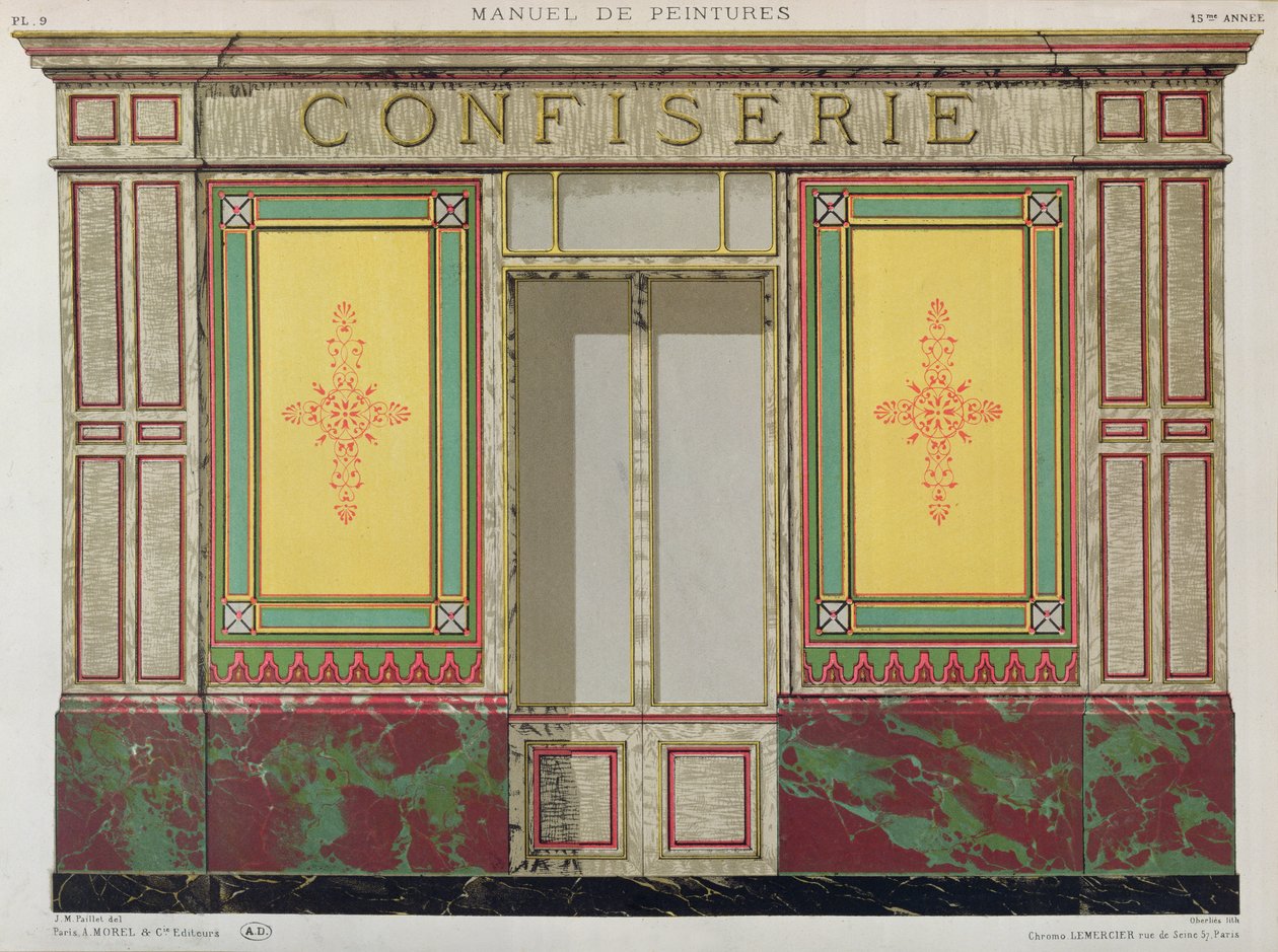Myymälän etupuolen suunnittelu Confiserielle, 1861 tekijältä J.M. Paillet