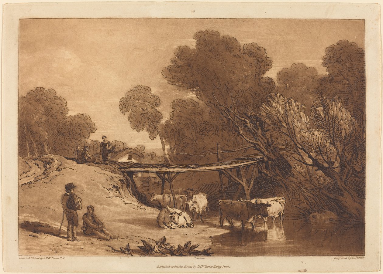 Silta ja lehmät, julkaistu 1807. tekijältä Joseph Mallord William Turner