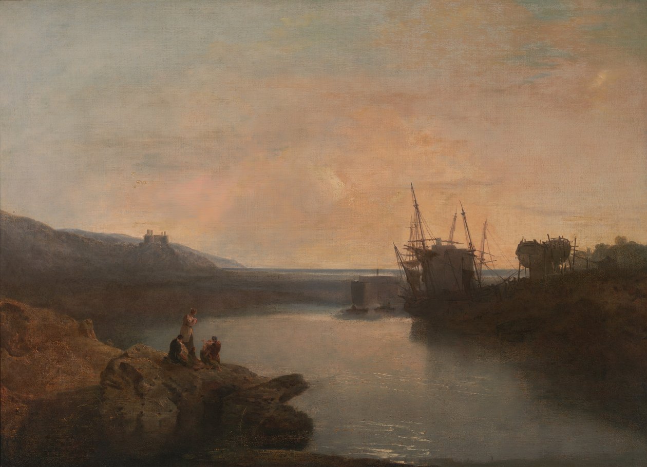 aHarlechin linna, Tygwyn-lautta, kesäillan hämärä, 1799. tekijältä Joseph Mallord William Turner