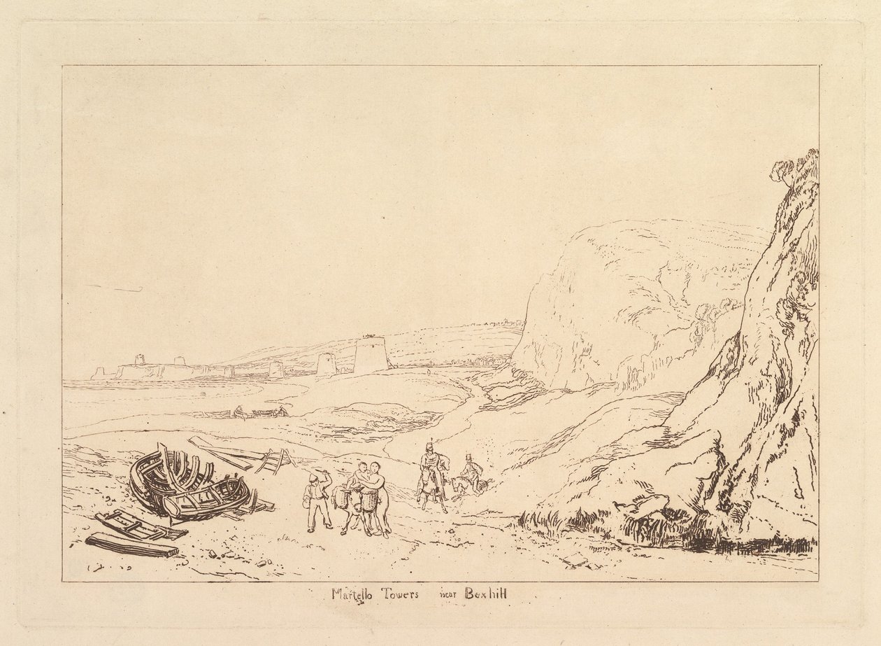 Martello Towers lähellä Bexhilliä, Sussex Book of Studies, osa VII, levy 34, 1811. tekijältä Joseph Mallord William Turner