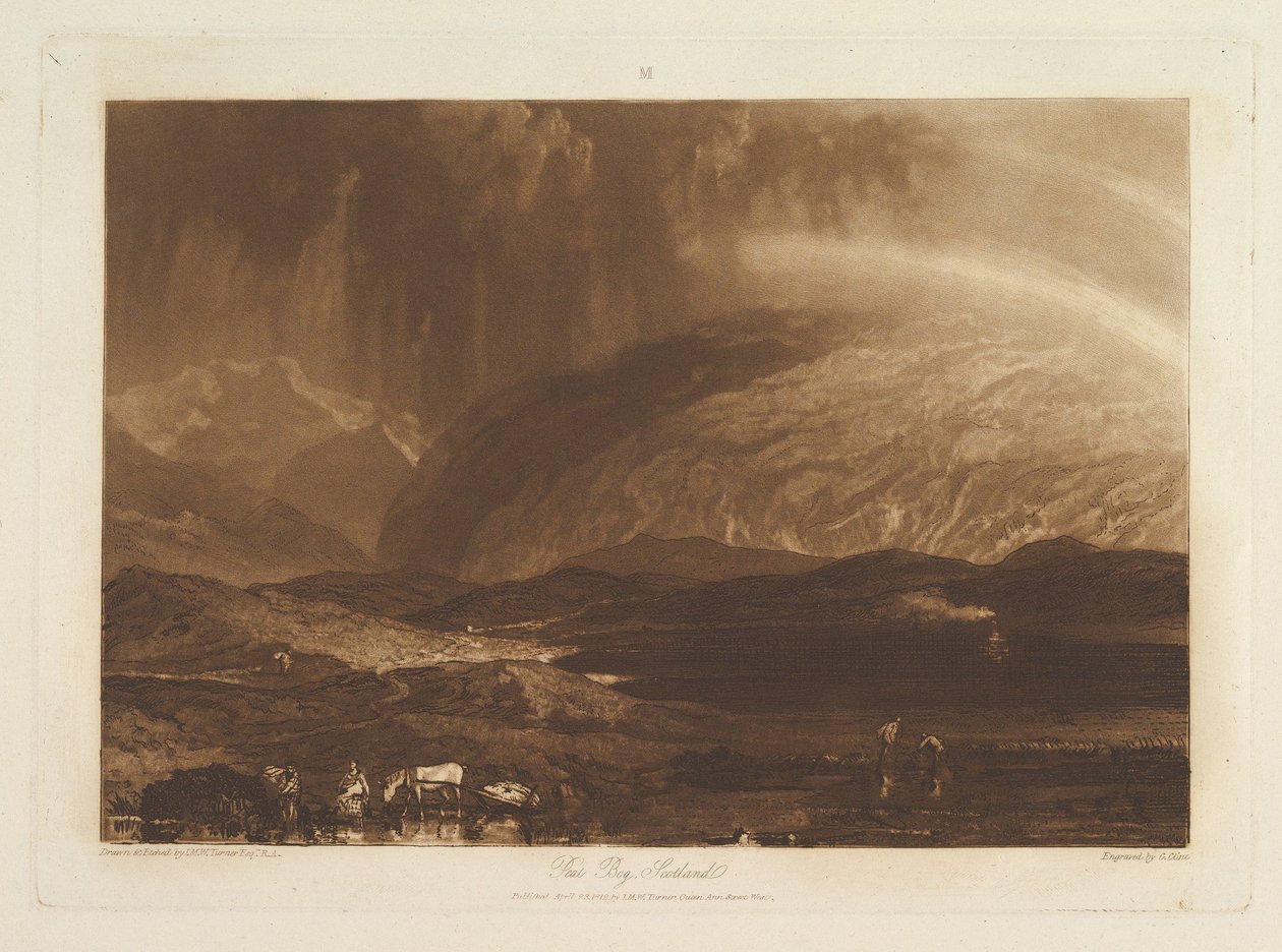Peat Bog, Skotlanti Liber Studiorum, osa IX, levy 45, 23. huhtikuuta 1812. tekijältä Joseph Mallord William Turner