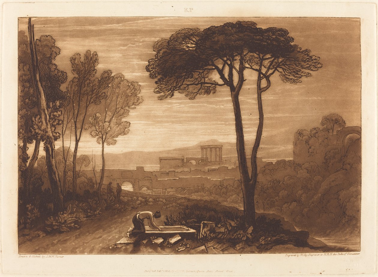 Scene in the Campagna, julkaistu 1812. tekijältä Joseph Mallord William Turner