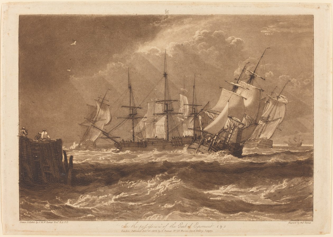 Ships in a Breeze, julkaistu 1808. tekijältä Joseph Mallord William Turner