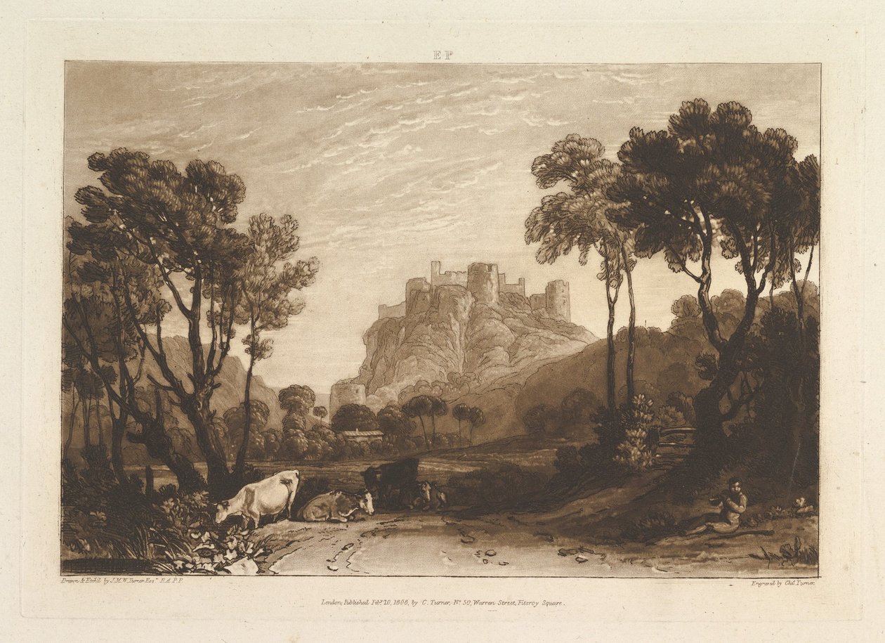 Linna Meadows Liber Studiorumin yläpuolella, osa II, levy 8, 1808. tekijältä Joseph Mallord William Turner