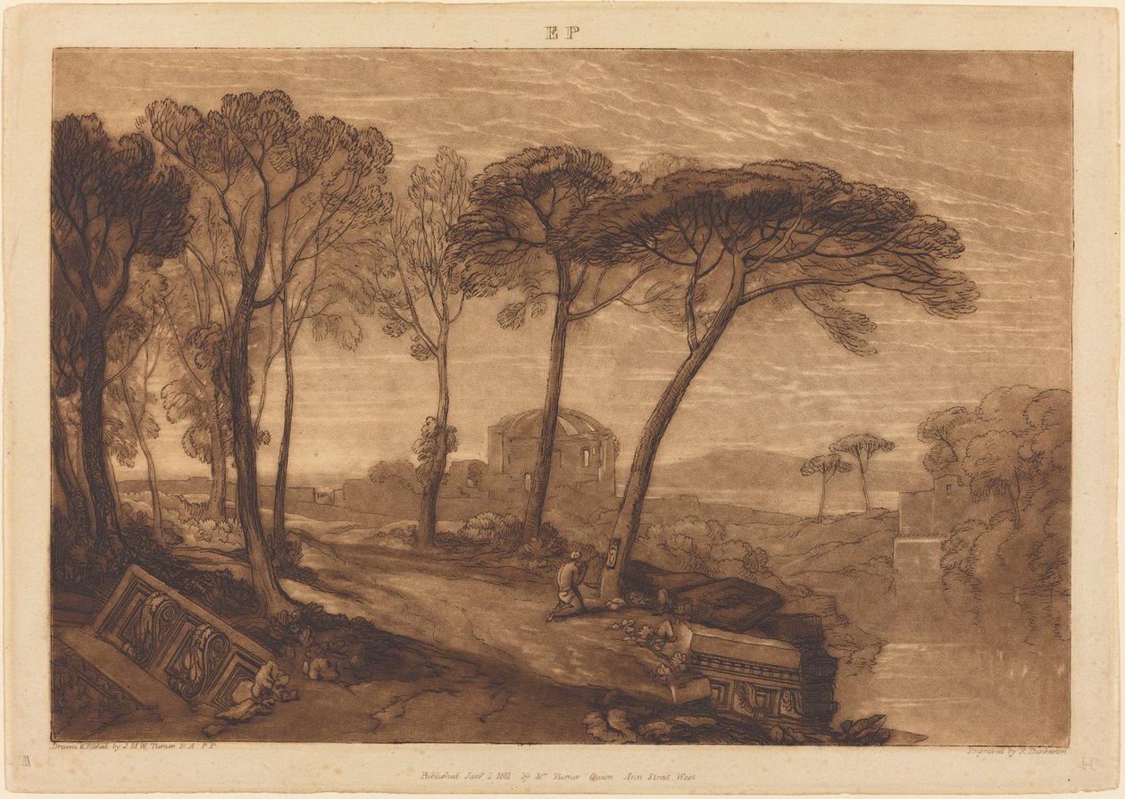 Minerva Medican temppeli, julkaistu 1811. tekijältä Joseph Mallord William Turner