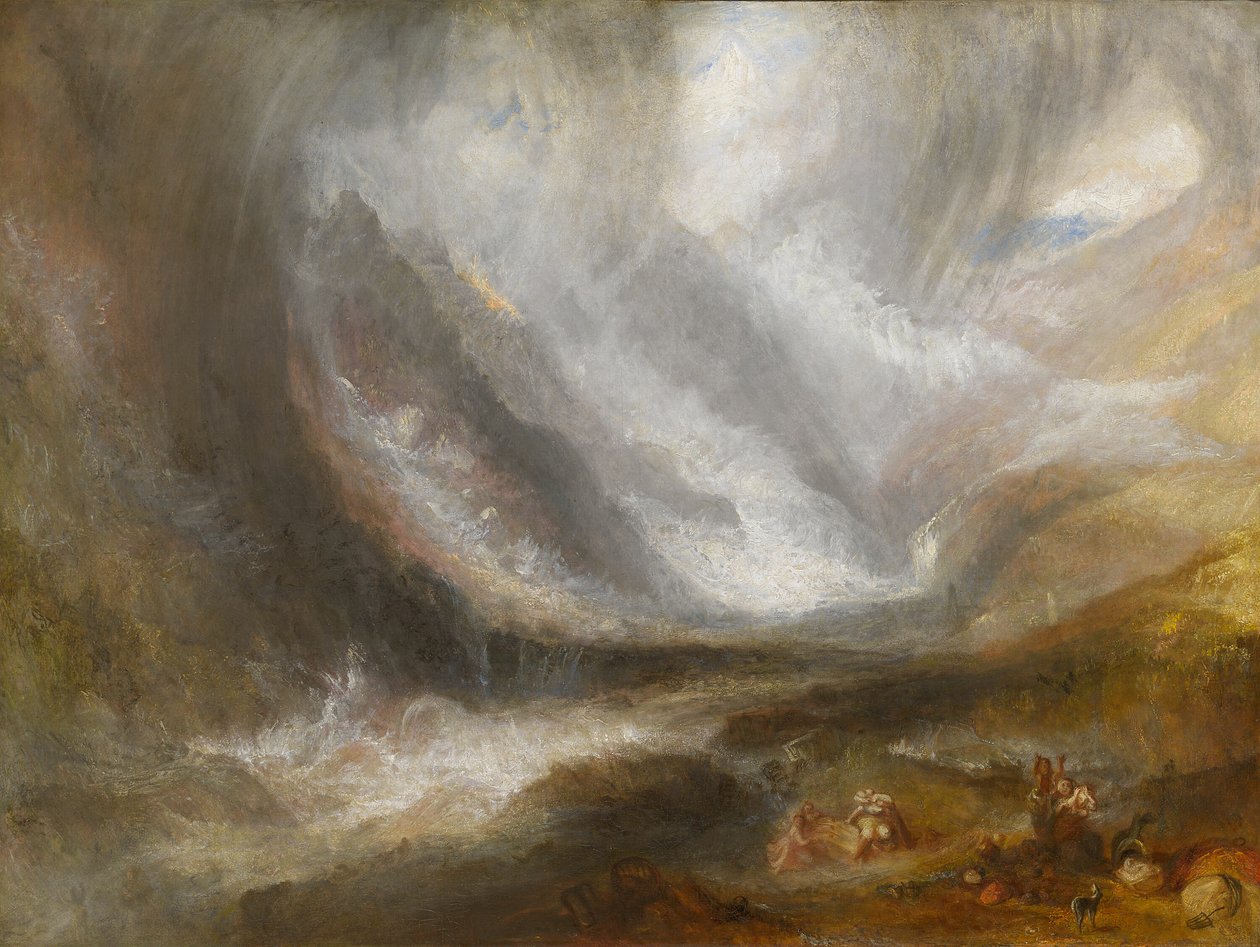 Aostan laakso: lumimyrsky, lumivyöry ja ukkosmyrsky, 183637. tekijältä Joseph Mallord William Turner