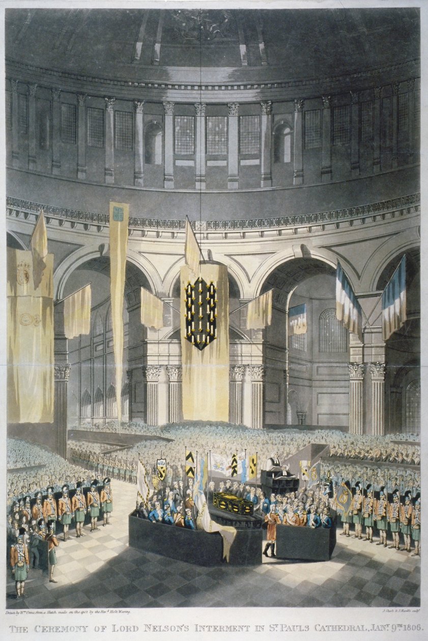 Lord Nelsonin hautausseremonia St Paulin katedraalissa Lontoon Cityssä, 1806 tekijältä JR Hamble