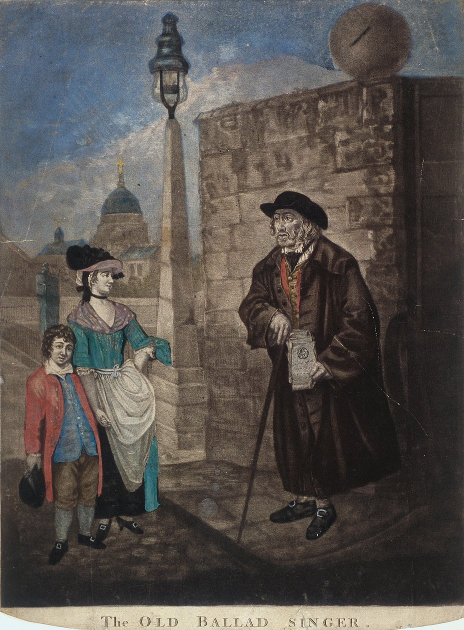 Vanha balladilaulaja seisoo kadun kulmassa, c1780 tekijältä JR Smith