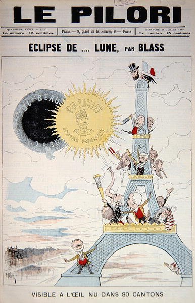 Ranskan vuoden 1889 vaaleja ja kenraali Boulangeria käsittelevän Le Pilorin etukansi, 28. heinäkuuta 1889 (väri litho) tekijältä J.  Blass