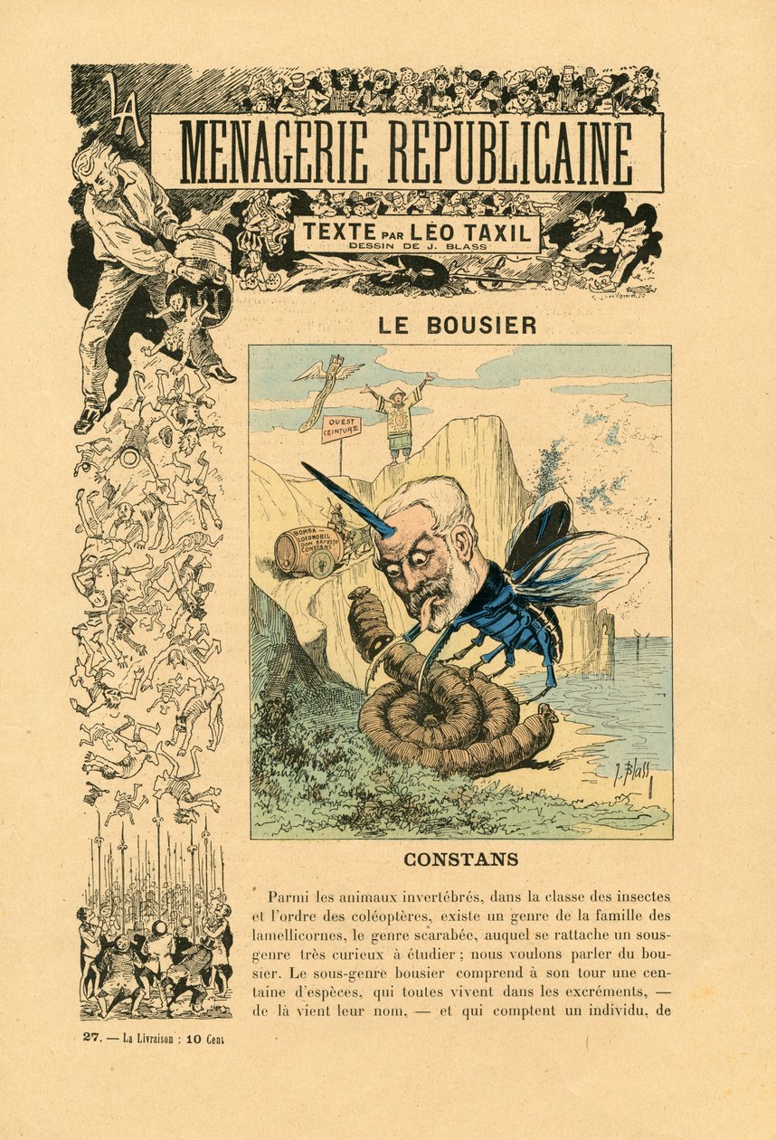 Menagerie Republicaine Humoristinen galleria kolmannen tasavallan päähenkilöistä, numero 27, Satirique en Couleurs tekijältä J. (1847 1892) Blass