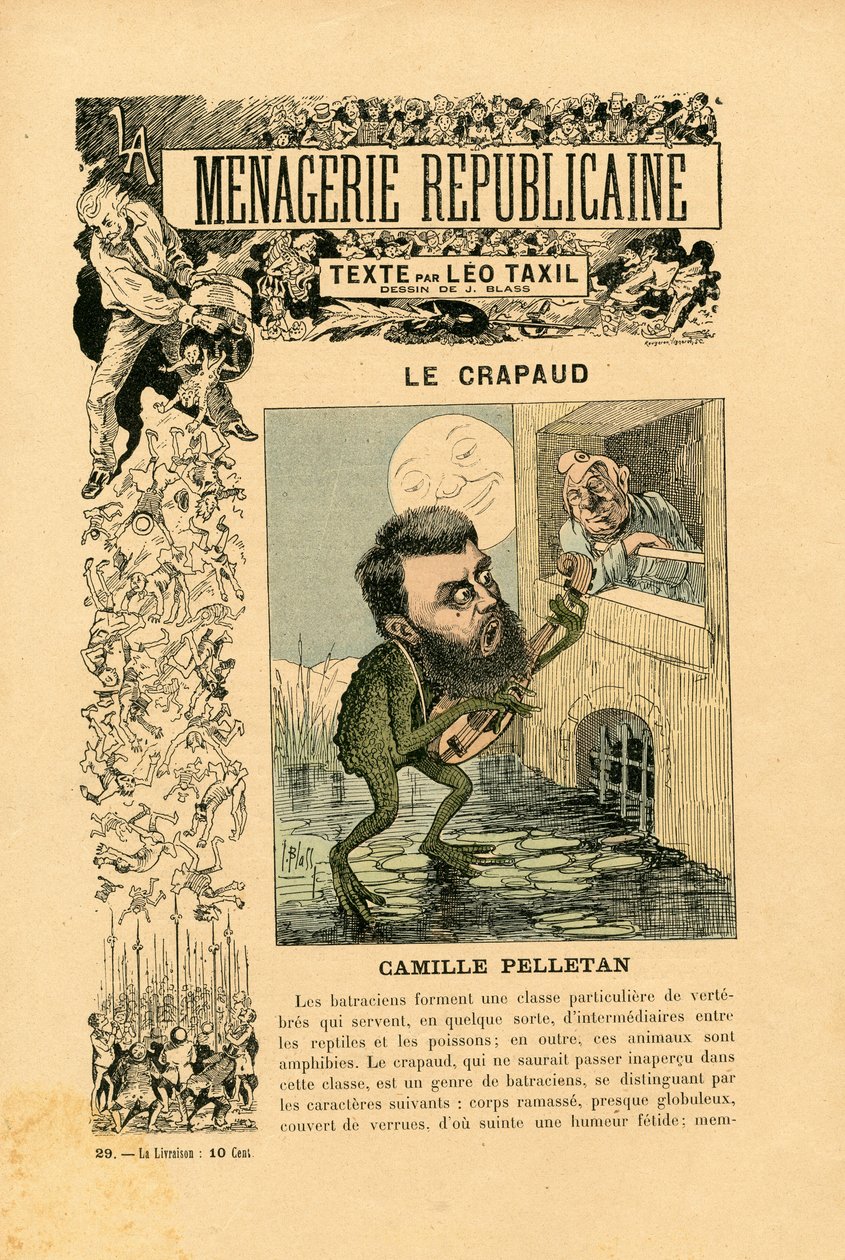 Menagerie Republicaine Humoristinen galleria kolmannen tasavallan päähenkilöistä, numero 29, Satirique en Couleurs tekijältä J. (1847 1892) Blass