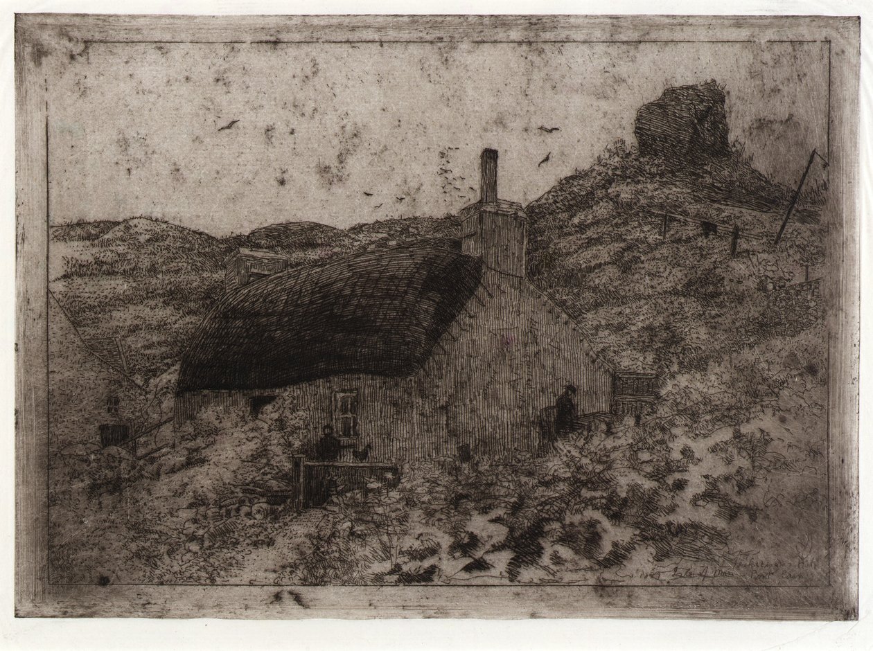 Kalastajan mökki kukkulalla - Mansaari tekijältä J. Alden Weir