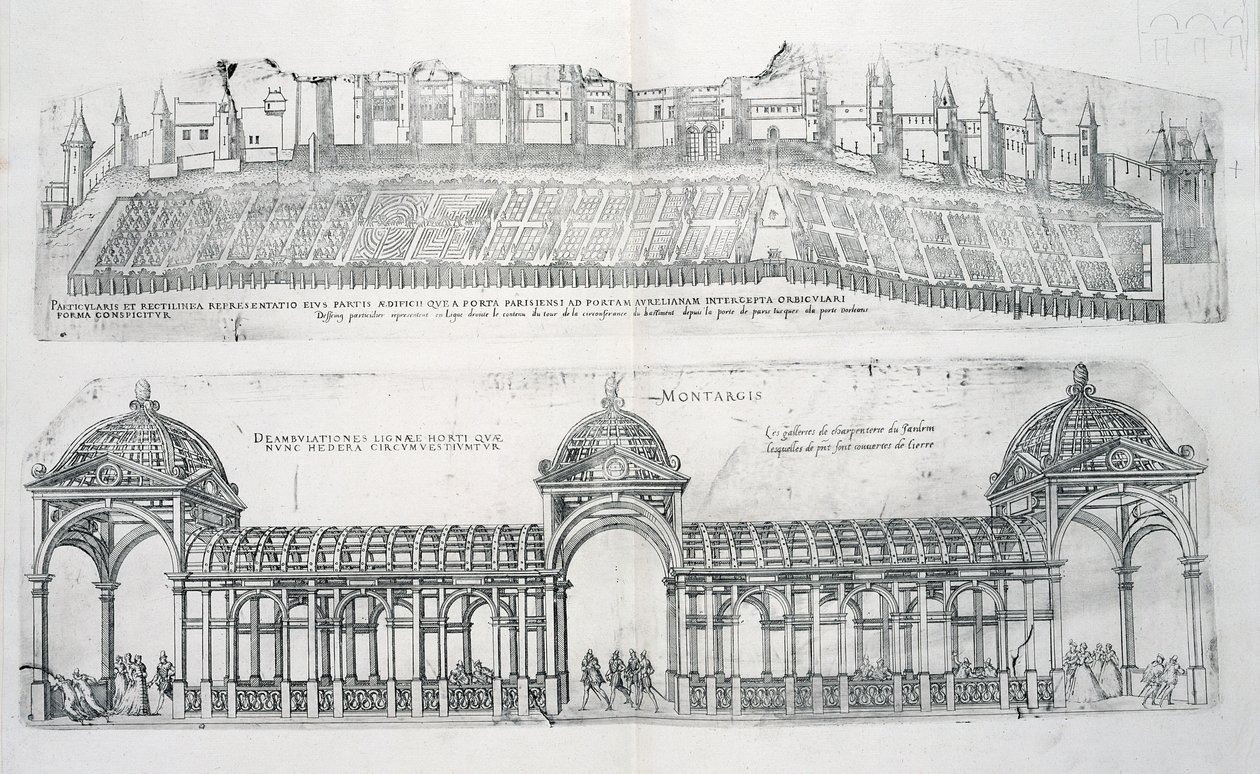 Näkymät Montargisista, Les Plus Belles Batiments de Francesta, julkaistu 1570-luvulla tekijältä J. Androuet Ducerceau