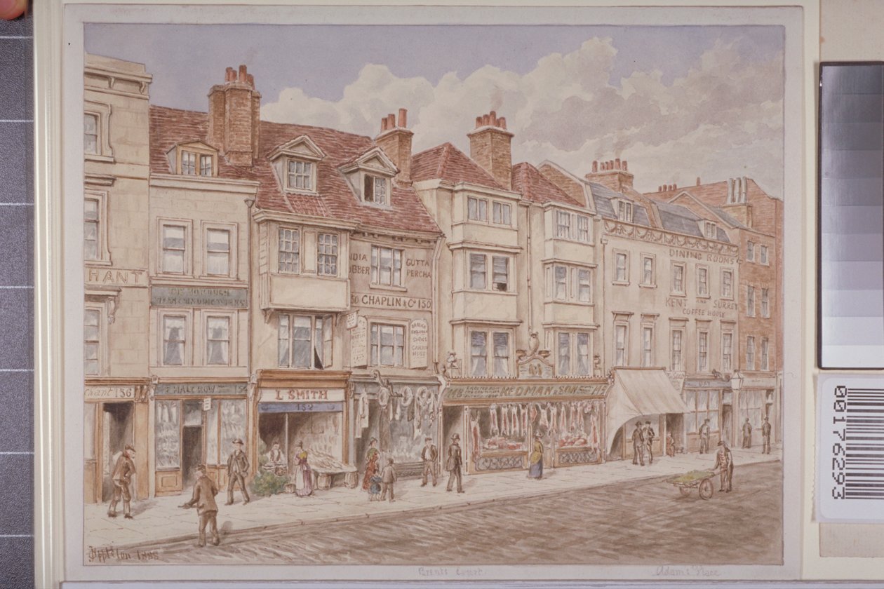 Näkymä numeroista 140-156 Borough High Streetin länsipuolella, 1888 tekijältä J. Appleton