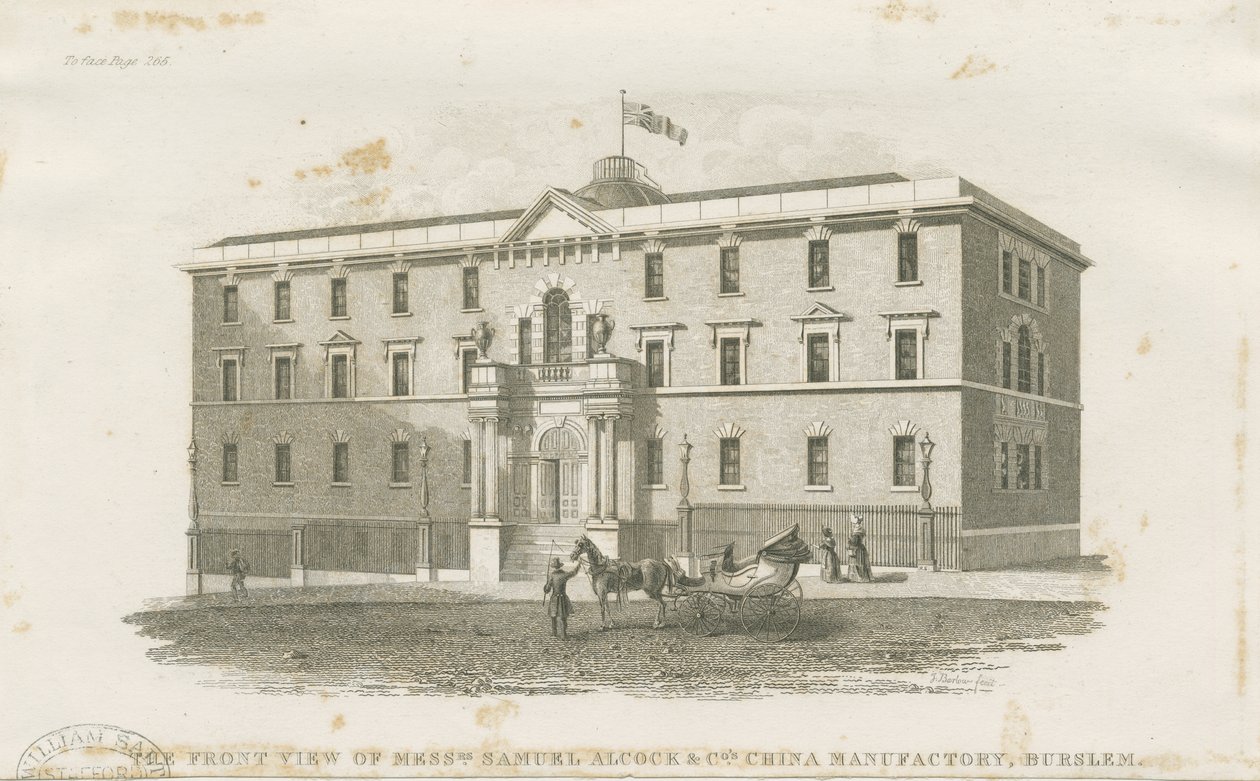 Burslem - Messrs. Samuel Alcock & Cos. tehdas: teräskaiverrus, nd [?19. vuosisata] (vedos) (printti) tekijältä J Barlow