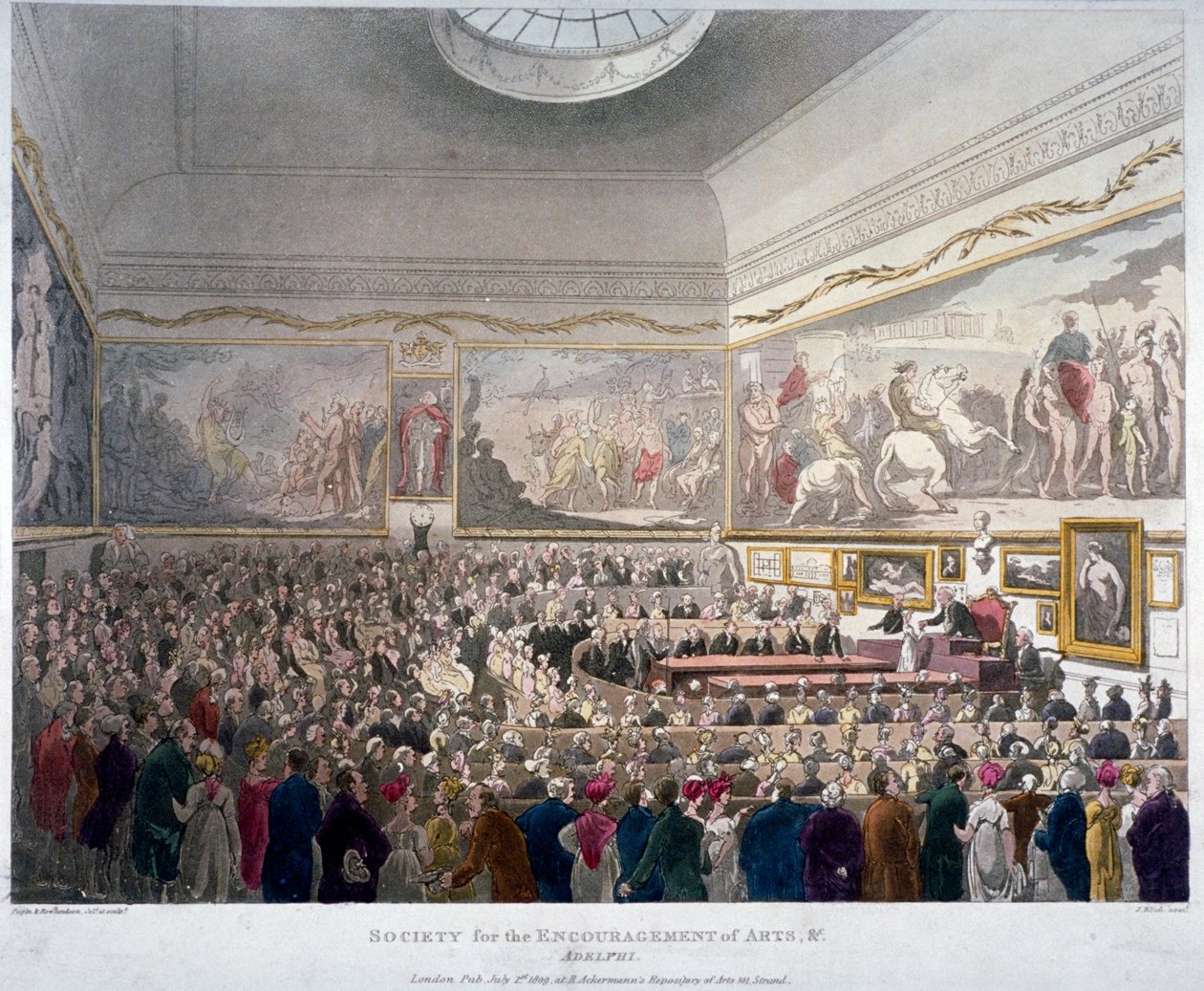 Taideyhdistyksen kokous Adelphi-rakennuksessa, Westminster, Lontoo, 1809 tekijältä J Bluck