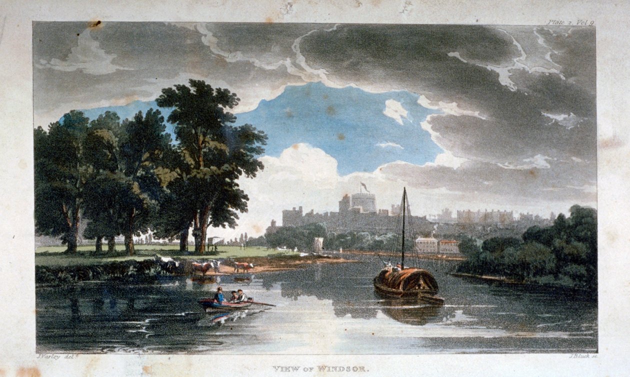 Näkymä Windsoriin Thames-joelta, Berkshire, c1820 tekijältä J Bluck