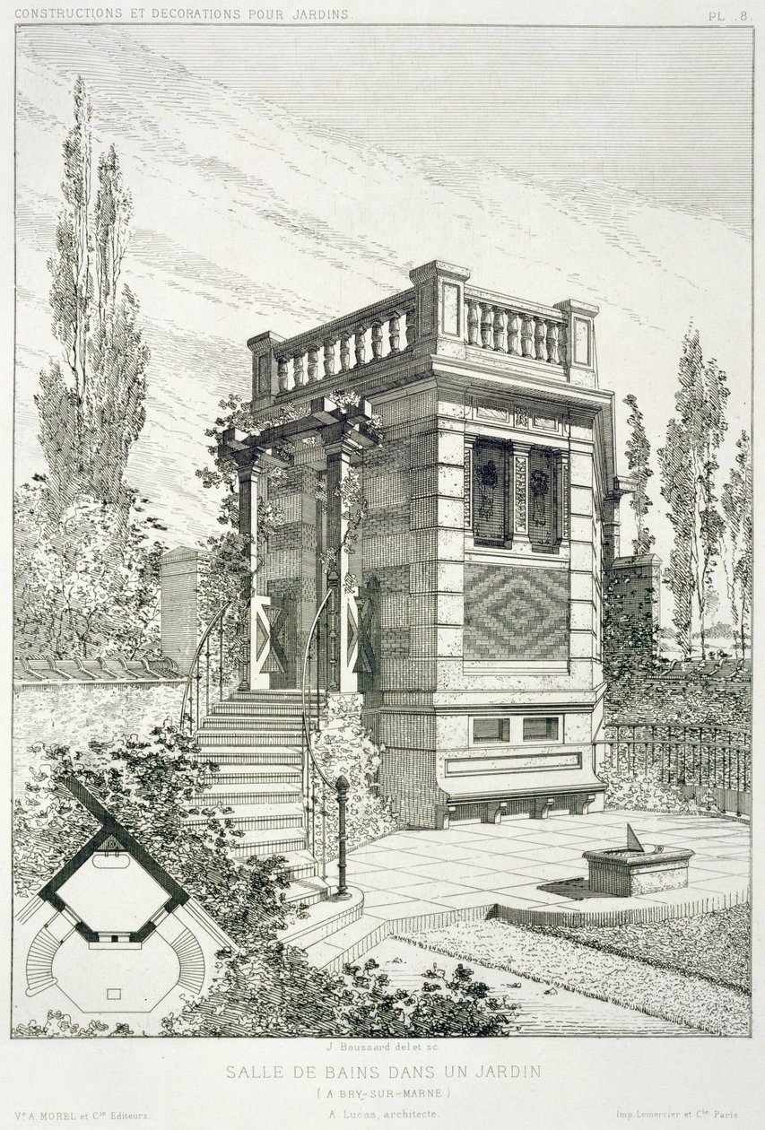 Kylpyhuone, useiden arkkitehtien suunnittelemista tiloista, pubi. Morel & Cie, Pariisi, noin 1880 tekijältä J. Boussard