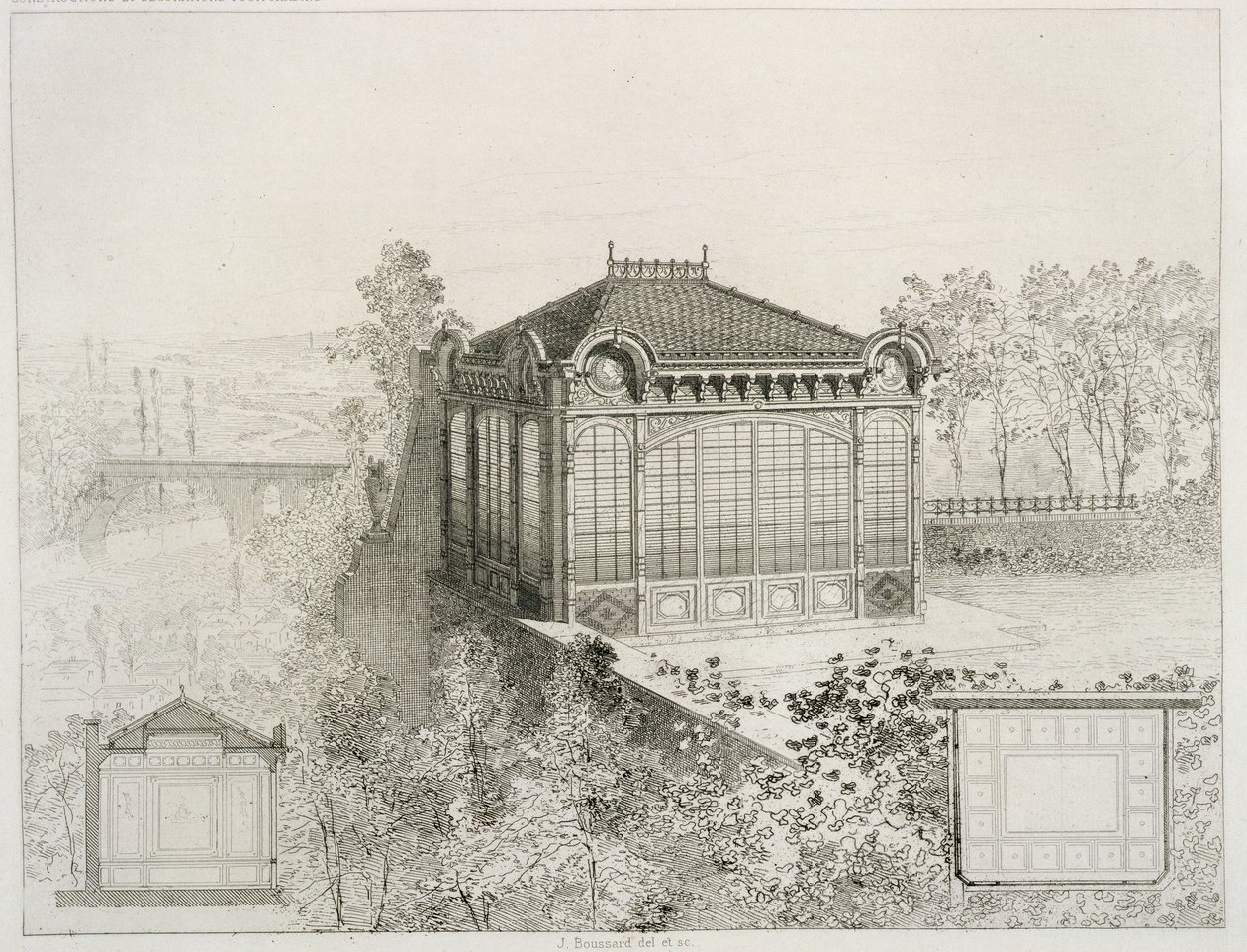 Puutarhapaviljongin suunnitelmat ja korkeus, n.1880 tekijältä J. Boussard