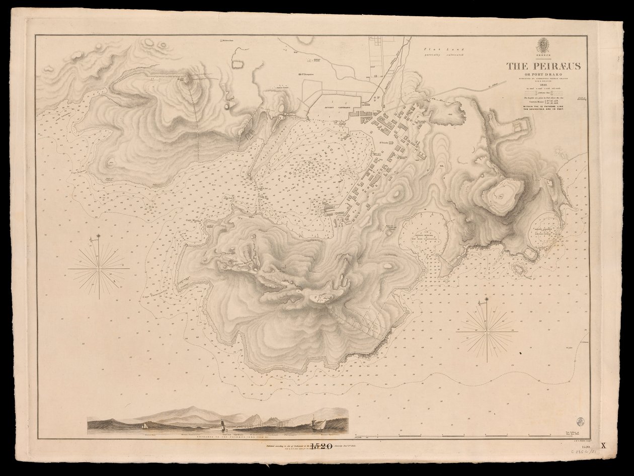 Kreikka, Peiraeus tai Port Drako, jonka kartoitti komentaja Thomas Graves, H.M.S. Beacon 1840. tekijältä J. & C. Walker