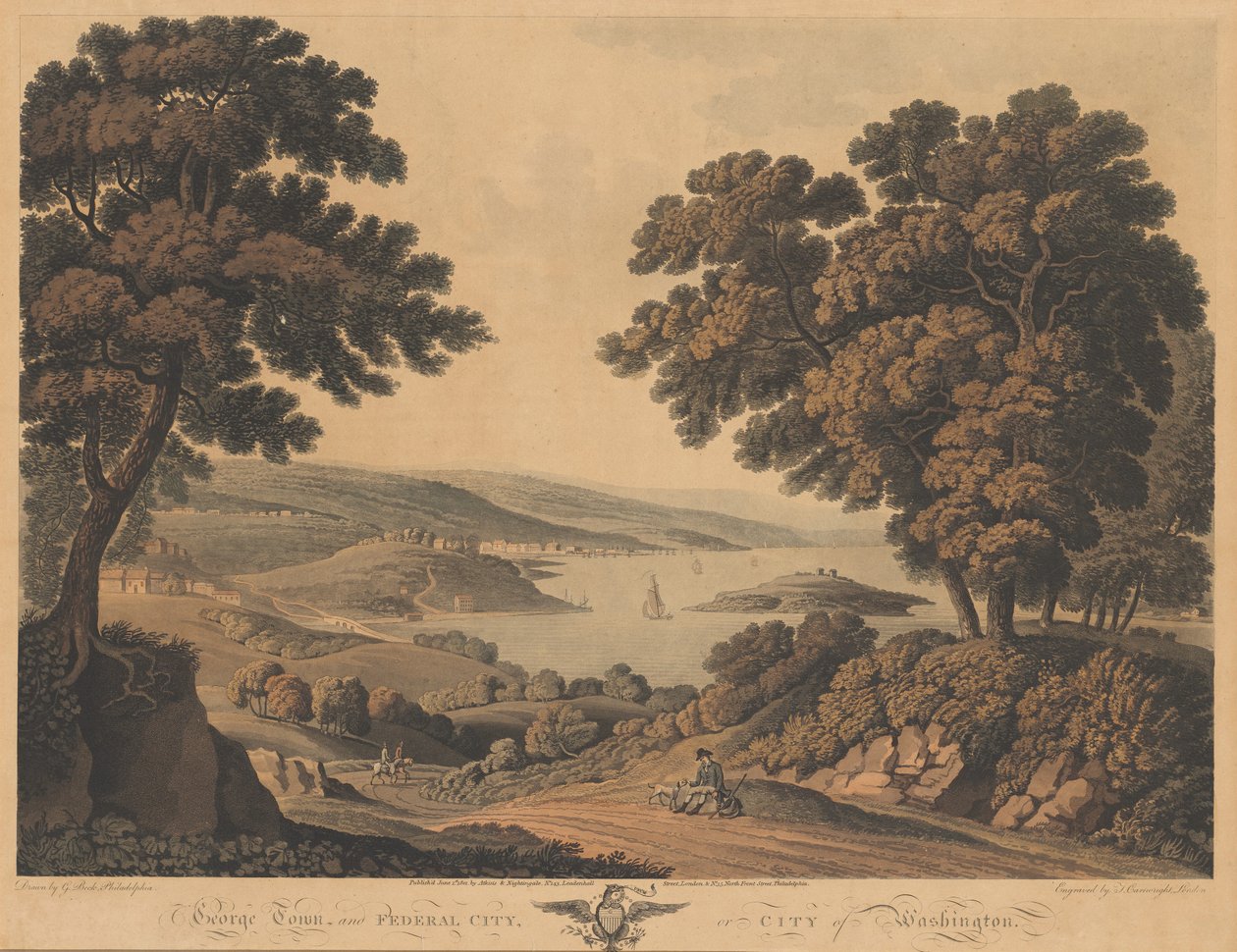 Georgetown ja liittovaltiokaupunki tai Washingtonin kaupunki tekijältä J. Cartwright after George Beck