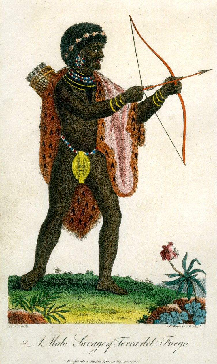 Terra del Fuegon miespuolinen villimies, 1795. tekijältä J. Chapman